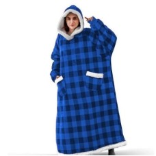 Hoodie deken blauw geblokt 